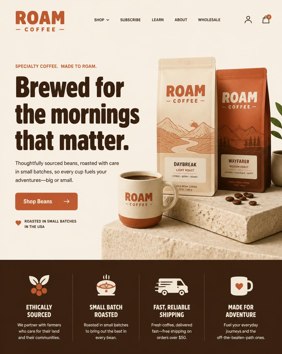 Roam Coffee website design