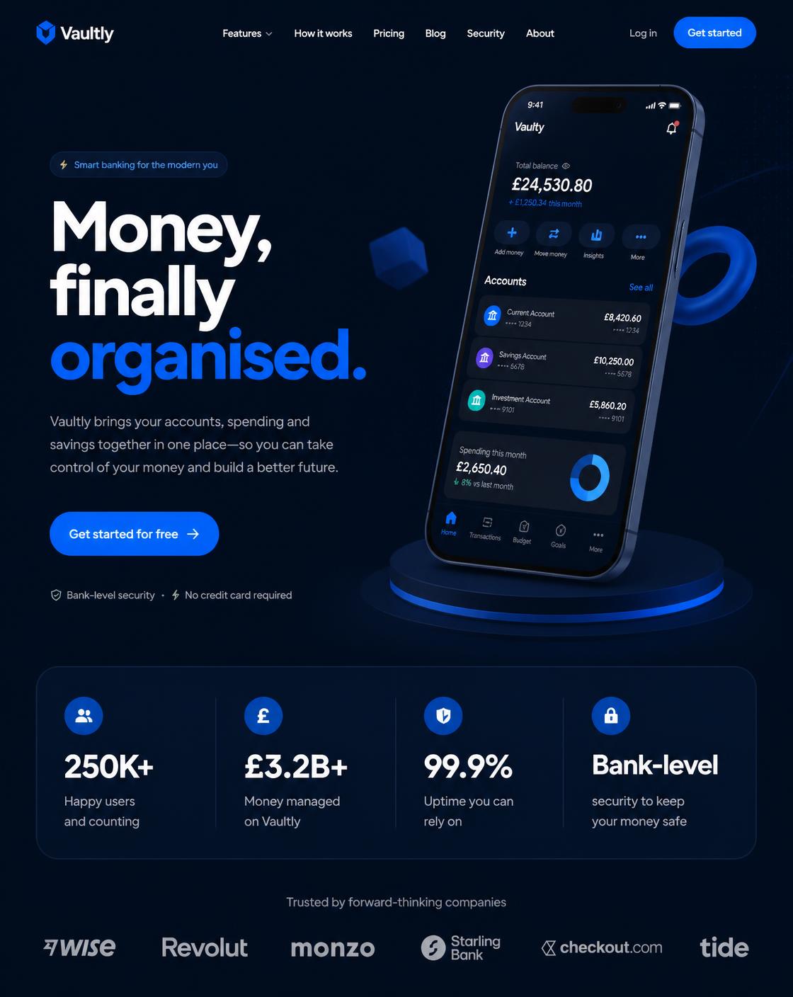 Vaultly website design